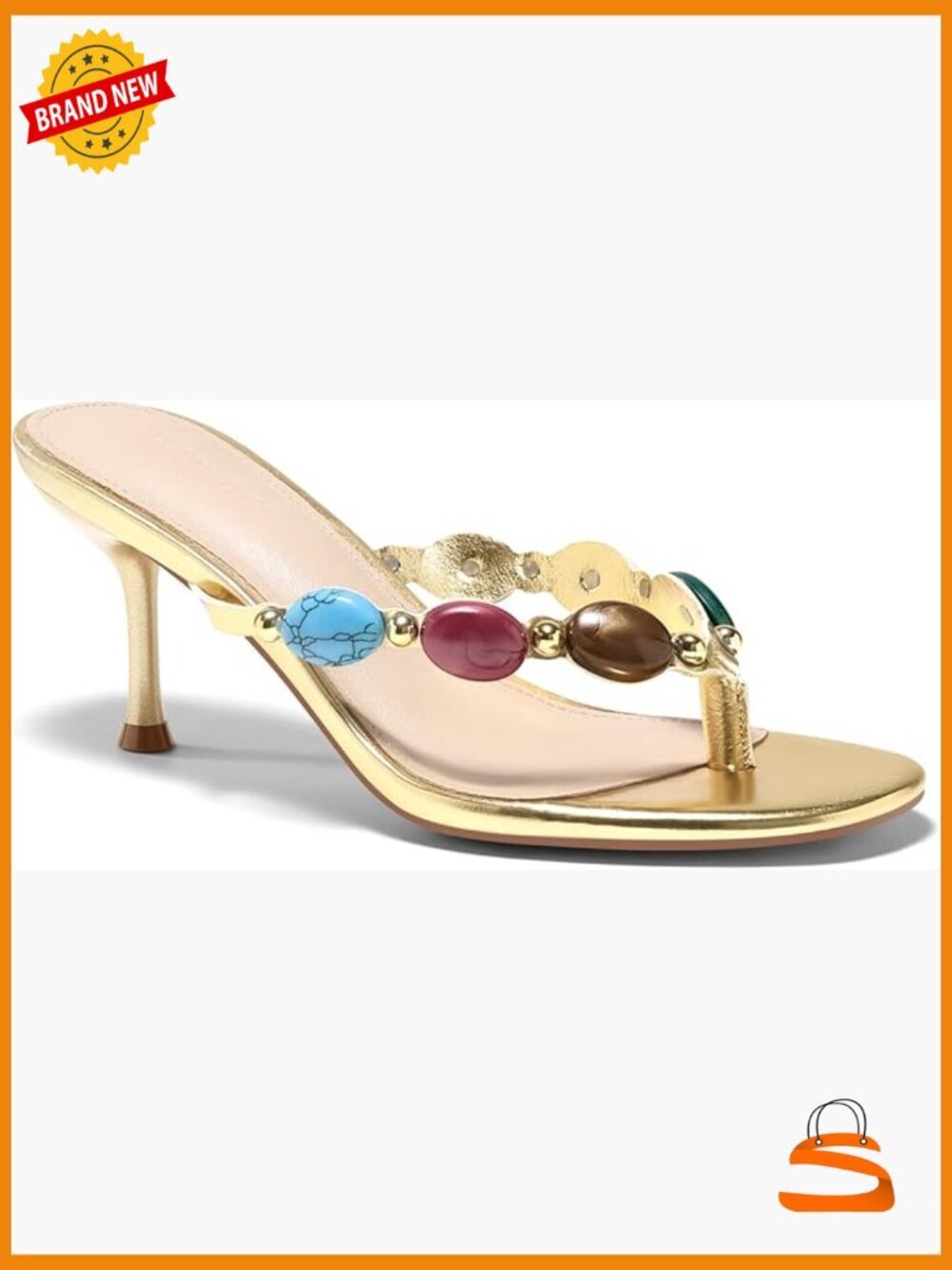 Jeweled Kitten Heel Sandals Stiletto Heels Open Toe Backless Flip Flop Slides